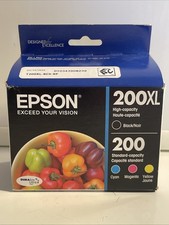 Genuine Epson 200XL Black 200 Cyan Magenta Yellow Ink Cartridge Set Exp: 2027
