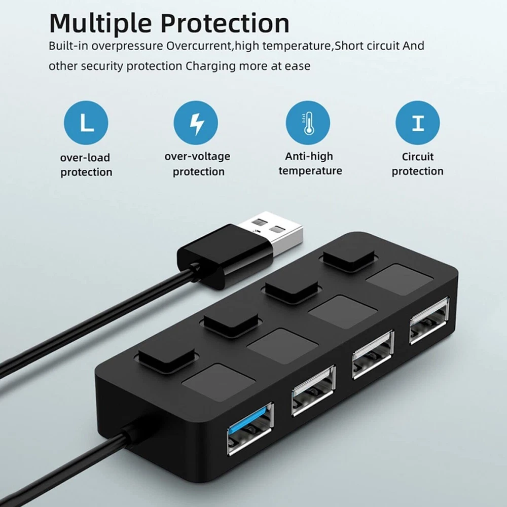 4-Port USB 3.0 Hub with LED Indicators for Laptop PC Mac