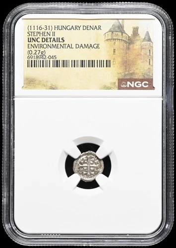 HUNGARY. Stephen II, 1116-1131, Silver Denar, Scarce type, NGC MS UNC Details