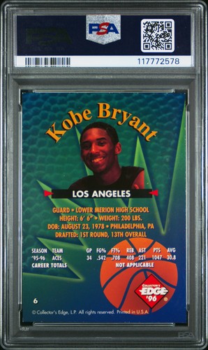 1996 Collector'S Edge Rookie Rage #6 Kobe Bryant Rookie Rage-Pink PSA 7.5 - Picture 2 of 2