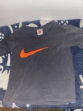 Vtg 90s Nike Gray Tag Center Swoosh Big Logo Check T Shirt Youth Size 7 Campus