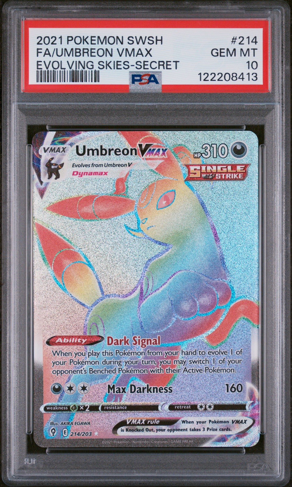 Pokemon PSA 10 Umbreon VMAX #214 Evolving Skies Rainbow Secret Rare Gem Mint