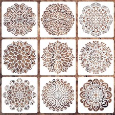 Mandala Stencils for Painting on Wood, 9pc 6 Inch 6 inch, round pattern