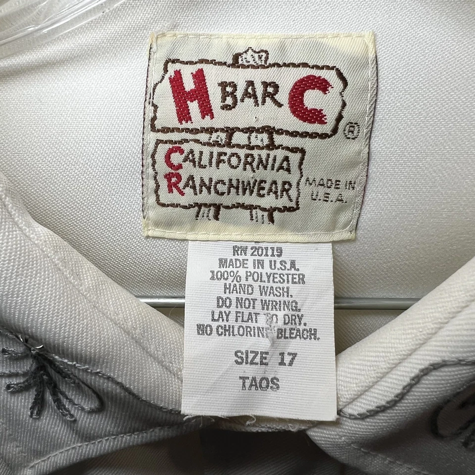 Camisa Western De Colección 1960/70 H BAR C CALIFORNIA RANCHWEAR TAOS Perla Broche Talla 17 Foto 3 de 4