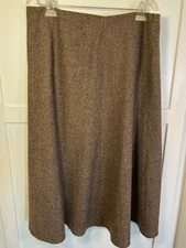 Jones Wear Womans Brown Tweed Wool Blend A-line Midi Skirt Size 14 