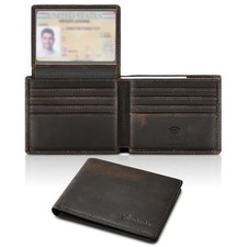 100 Genuine Leather Wallet for Men with Gift Box - Craze Horse Leather Coffee