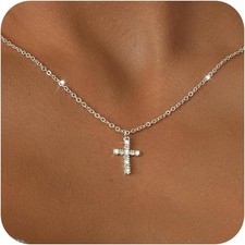 Tewiky Cross Necklace for Women-Dainty Simple 14k Gold Plated/sterling silver Pl