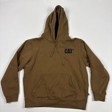 CAT Caterpillar Hoodie Mens Large Heavy Equipment Logo Sweatshirt Brown Large
