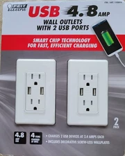 USB Tamper Resistant Wall Outlet (2-Pack)