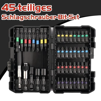 MARKENLOS 45-tlg. Ultra Impact Schlagschrauber Bit Set S2-Stahl magnetisch + Stufenbohrer