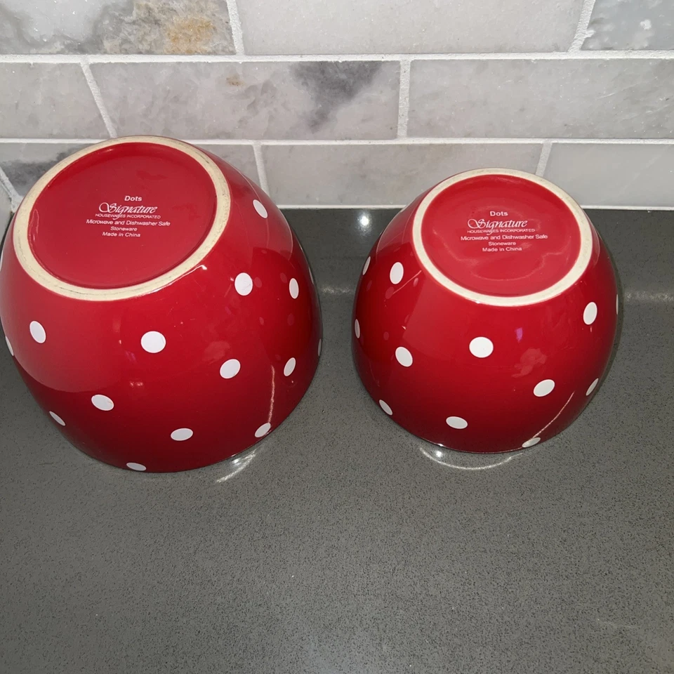 Signature Housewares Set Of 2 Dots Red Stoneware Bowls. - Image 4 of 4