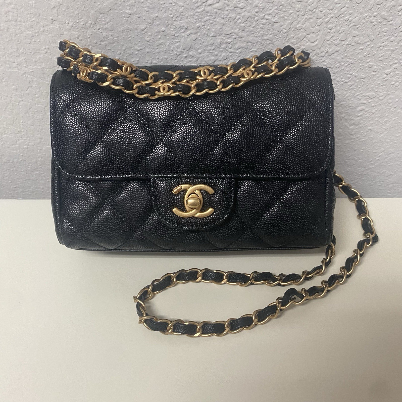 Chanel Black Caviar Mini Rectangular Chain Top Ha… - image 3