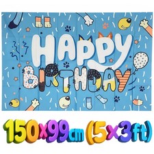 Blue Happy Birthday Backdrop 5x3ft Kids Party Banner Photo Background Decoration