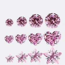Men Women Pink Star Love Heart Solitaire 925 Sterling Silver Mini Stud Earrings