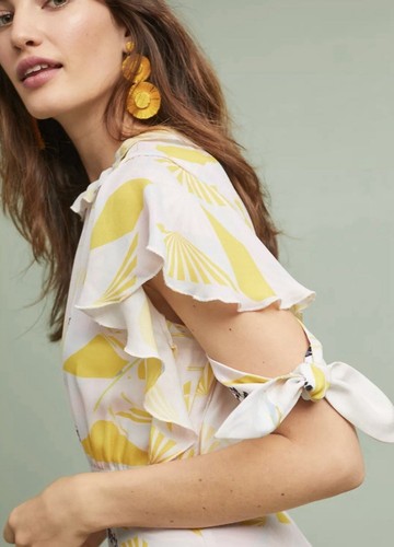 NWT Cynthia Rowley Talia Silk Maxi Dress Ruffle Tie Sleeve SZ 0 Jungle Sunset - Picture 2 of 16