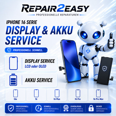iPhone 16 / 16e / 16 Plus / 16 Pro / 16 Pro Max Display Reparatur & Akku Service