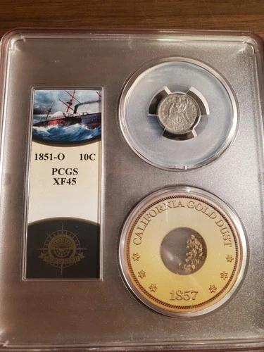 SS Central America Lost Treasures Of The Deep Seated Liberty Dime 1851-O XF45!!