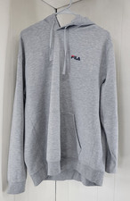 FILA Mens XL Gray Classic Hooded Rubber Logo Pocket Lined Long Sleeve Sweatshirt