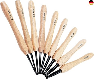 Coopay Holzgriff Häkelnadel Set, 9 Stück Ergonomische Metall Häkelnadeln mit Ho