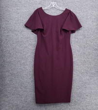 NEW Calvin Klein Ruffle Sleeve Sheath Dress Womens 10 Purple Stretch Career