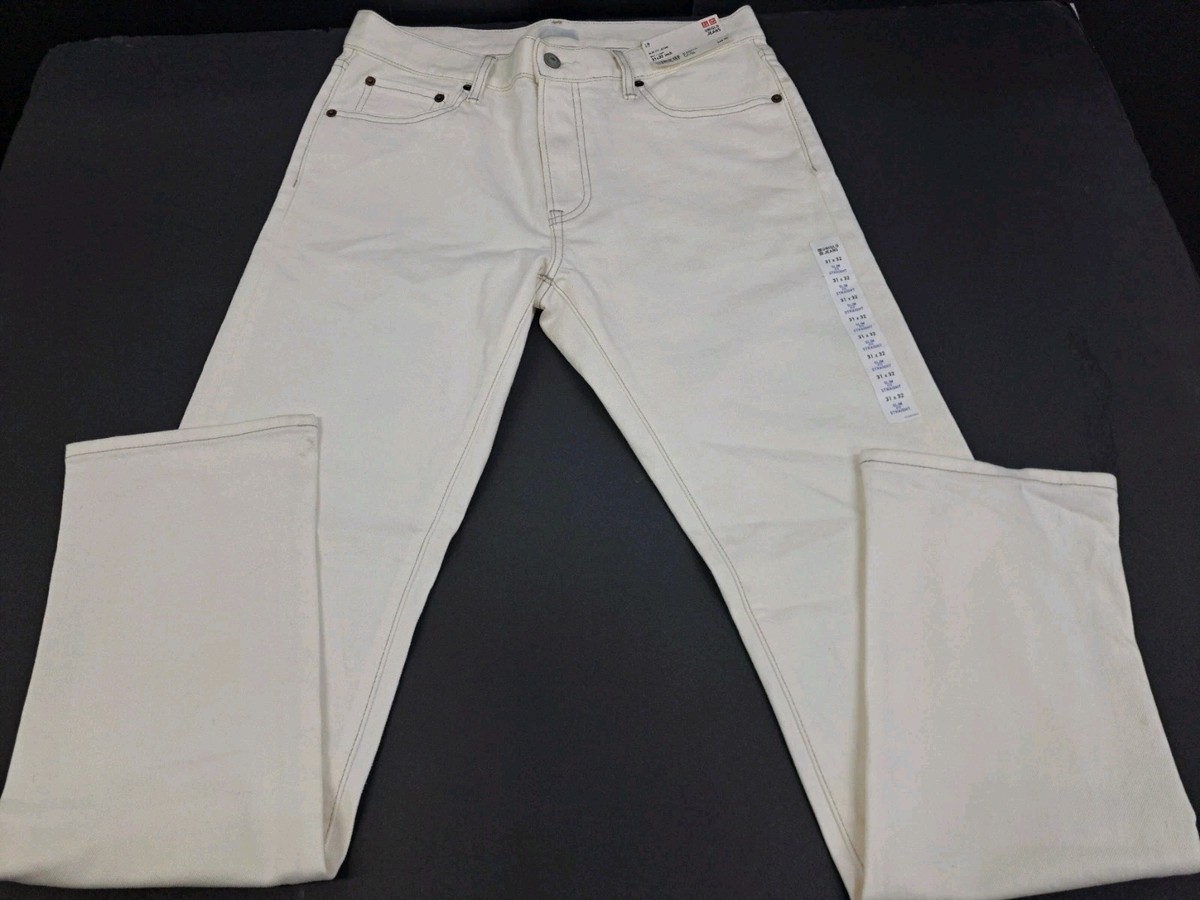 NWT UNIQLO Mens Slim Fit Off White Denim Jeans Size 31/32 Cotton 
