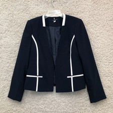 Tommy Hilfiger Blazer 12 Womens Blue Navy V Neck Jacket Long Sleeve Coat Lined