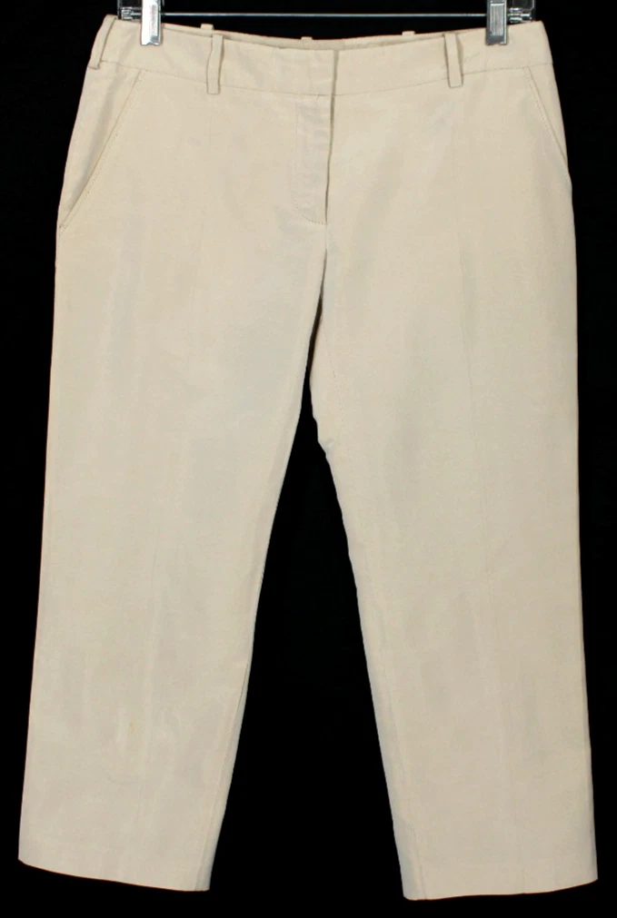 ALEXANDER McQUEEN Beige Silk Taffeta Button Detail Cropped Capri Pants 38