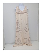 Klass Embroidered Beige Sleeveless Maxi Dress Size 20 Scoop Neck 54 Inch Length