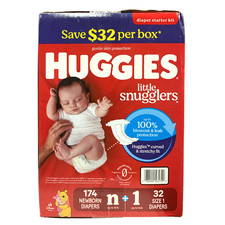 Huggies Little Snugglers Diapers, Sizes NB ( 10lbs, 174ct) & 1 ( 14lbs 32ct.) 0.25 per diaper