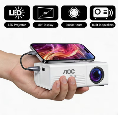 AOC Tragbarer Mini-Projektor, LCD-Beamer mit eingebauten Lautsprechern