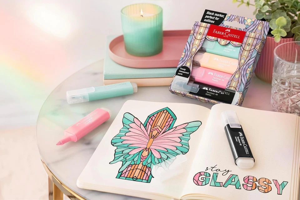 FABER-CASTELL - Textmarker Set Glassy Pastell, 4er Etui, inkl. Marker schwa ... - Bild 3 von 4