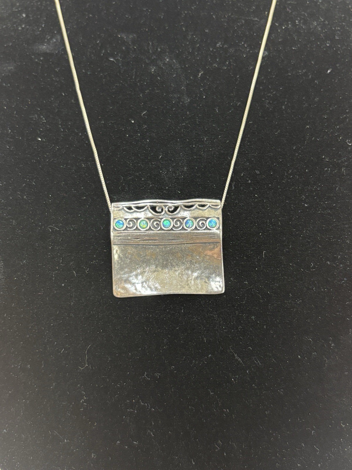 Sterling Silver Vintage Large Rectangular Pendant… - image 1