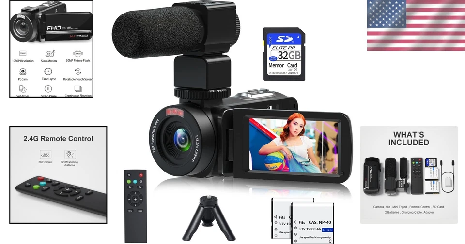All-in-One 1080P Vlogging Camera Kit with Night Vision, 32GB Card & Accessories - Image 2 of 4