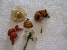 Lot 5 Vintage Millinery Hat Flowers Faux Silk Velvet Mustard--Beige--Rust--- 7