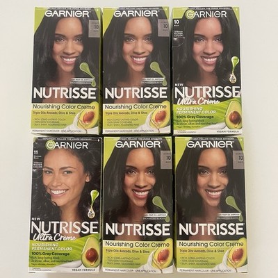 Garnier Nutrisse Nourishing Permanent Hair color #10 Licorice Black ( Lot of 6 )