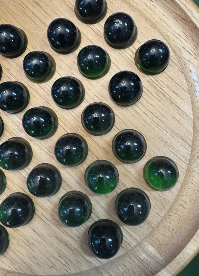 Solitaire Wood and Marble Board Game Iridescent Green Marbles - Image 2 of 4