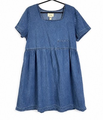 Erika Taylor Country Cottons Chambray Dress L Blue 100% Cotton Empire Pocket