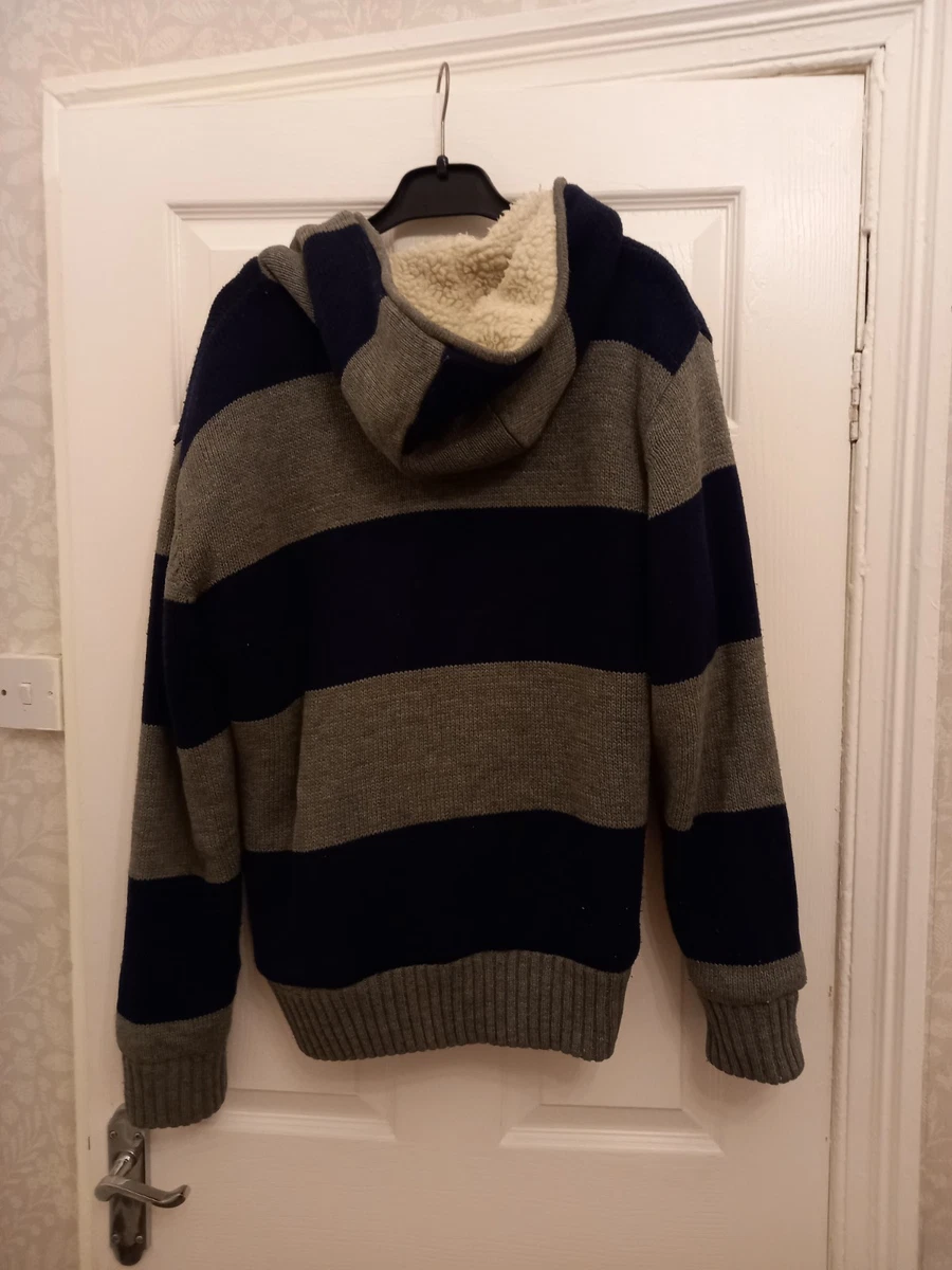 Sudadera con Capucha Lee Cooper Tejida Fleecy Forrada Unisex Talla Mediana Azul y Gris