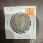 1909 Barber Half Dollar 90% Silver 50C Circulated Philadelphia Mint