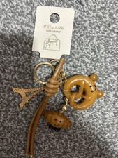 French France Paris theme pretzel croissant Eiffel Tower bag charm Keyring new