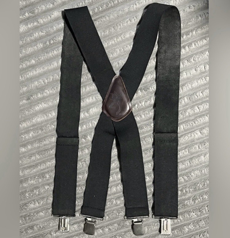 Vintage Browning Suspenders Leather  Brown & Black Made In USA Sz XXL