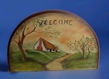 Hand Painted Wood Welcome Sign Decorative Country Farmhouse Scene Sign 11"x 7"