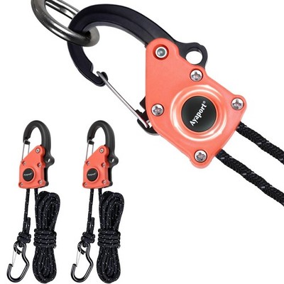 1/8'' x12' Rope Tie Down Ratchet with Easy Button Release and Carabiner Clip, ...