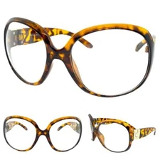 Womens Oversized Vintage Retro Style Clear Lens EYE GLASSES Large Tortoise Frame