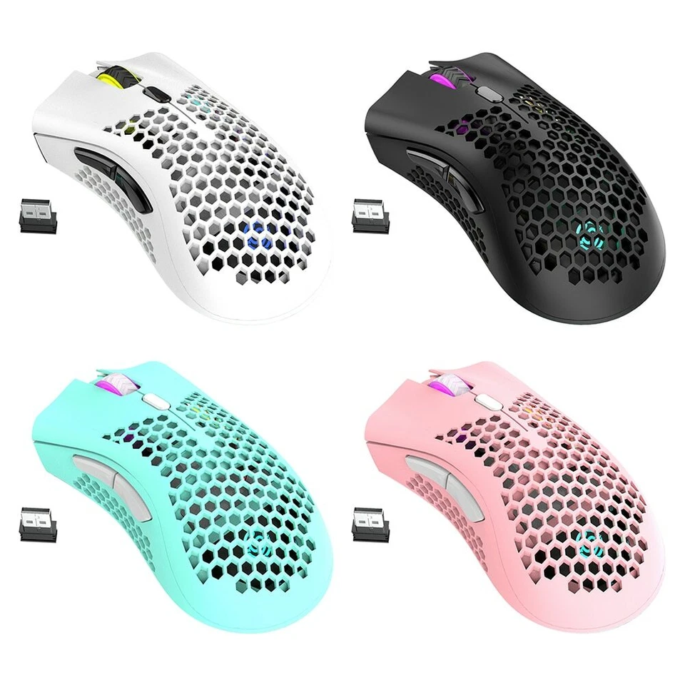 2.4GHz Lightweight Wireless Gaming Mouse Honeycomb 1600DPI Adjust RGB Backlit - Image 3 of 4