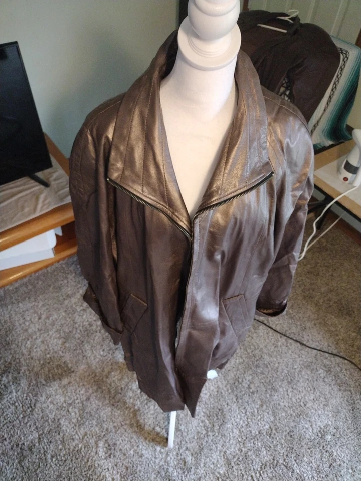 Abrigo de Cuero Flecha Chaqueta de Cuero Genuino M Vintage Belleza Color Marrón/Cobre Foto 4 de 4