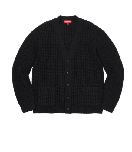 Supreme Waffle Knit Cardigan Black Size XL (FW21) Merino Wool Hand 