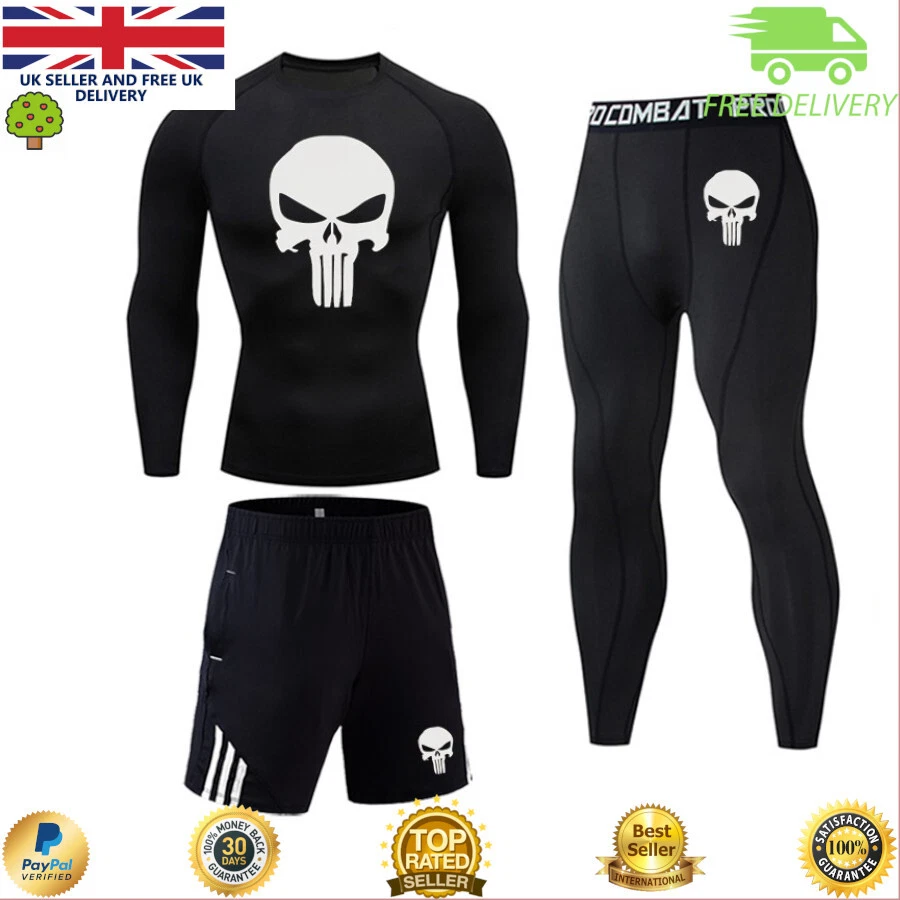 3pc Compression Running Set Top shorts and leggings Rashguard Base Layer MMA BJJ