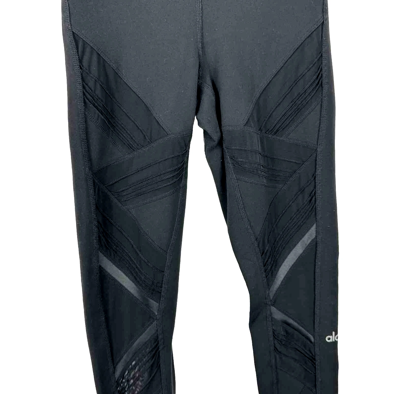 alo-yoga high rise sheer mesh legs pin tuck leggings
