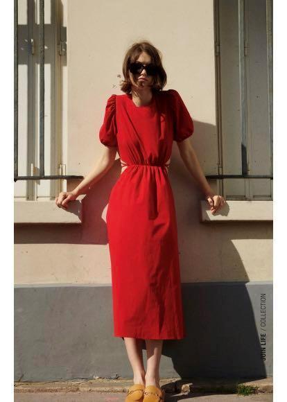 red poplin dress zara ZARA FLORAL POPLIN MIDI DRESS RED WHITE PUFF SLEEVES XS,S,M BNWT